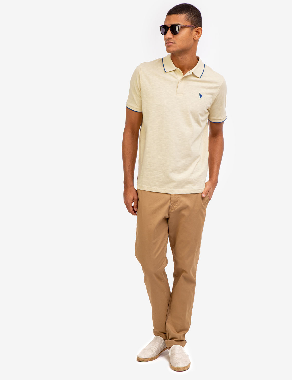 Men's Slim Fit Slub Jersey Polo Shirt with Contrast Cuffs