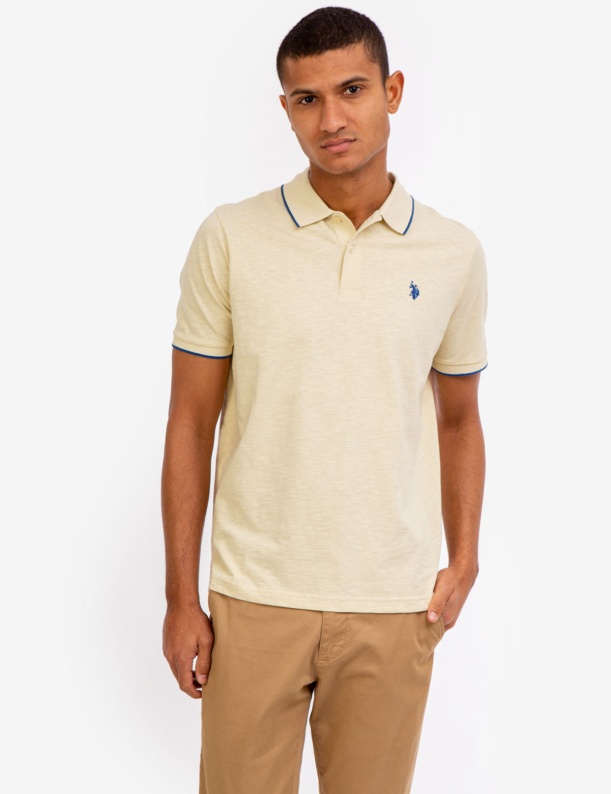 Men's Slim Fit Slub Jersey Polo Shirt with Contrast Cuffs