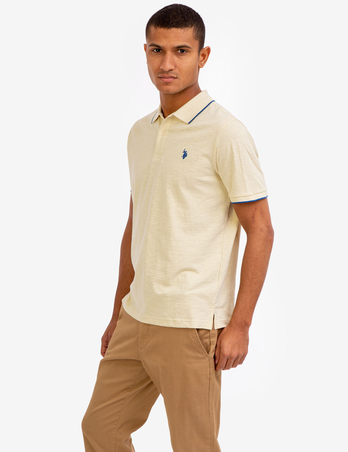 Men's Slim Fit Slub Jersey Polo Shirt with Contrast Cuffs