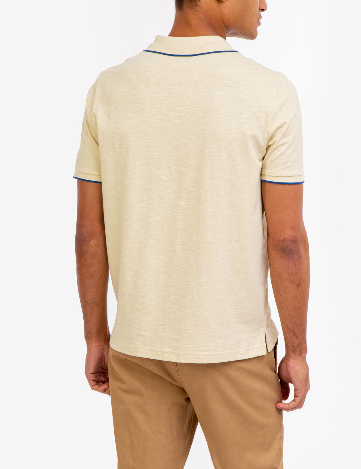 Men's Slim Fit Slub Jersey Polo Shirt with Contrast Cuffs