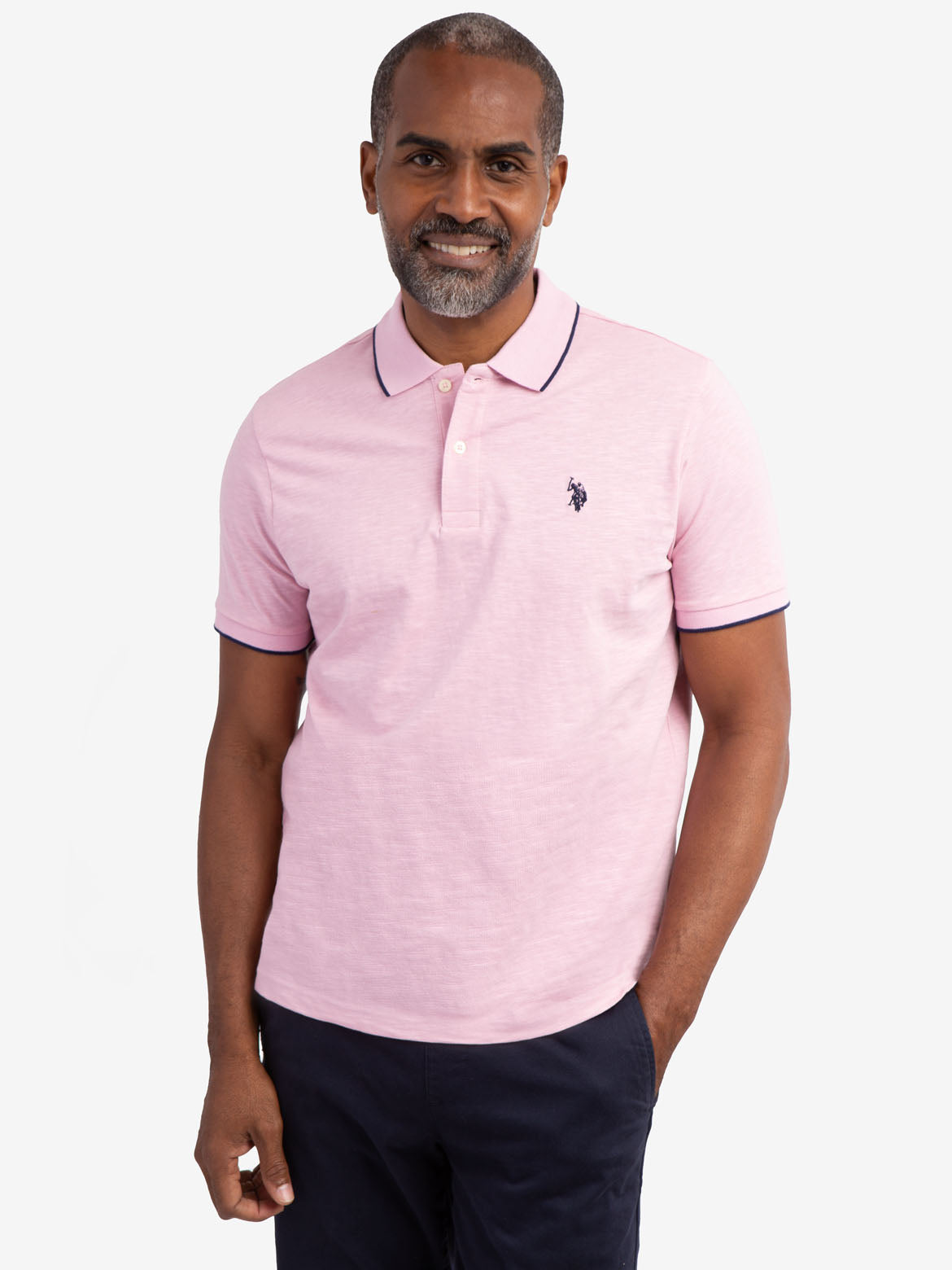 Men's Slim Fit Slub Jersey Polo Shirt with Contrast Cuffs