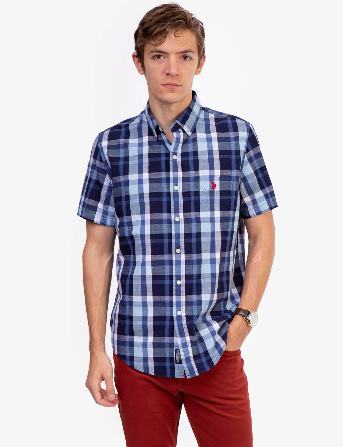 Men's Slub Plaid Short Sleeve Shirt - Casual Summer Button-Up
