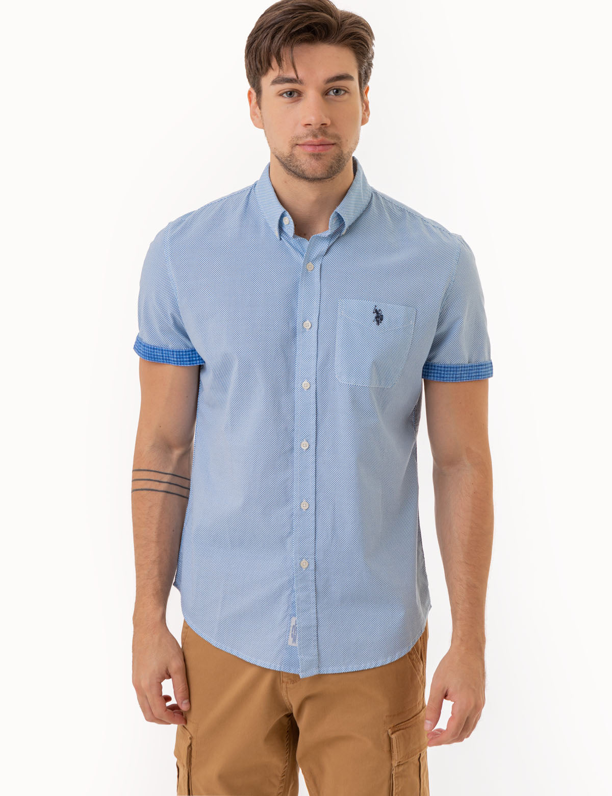 Men's Slub Poplin Shirt with Contrast Facing