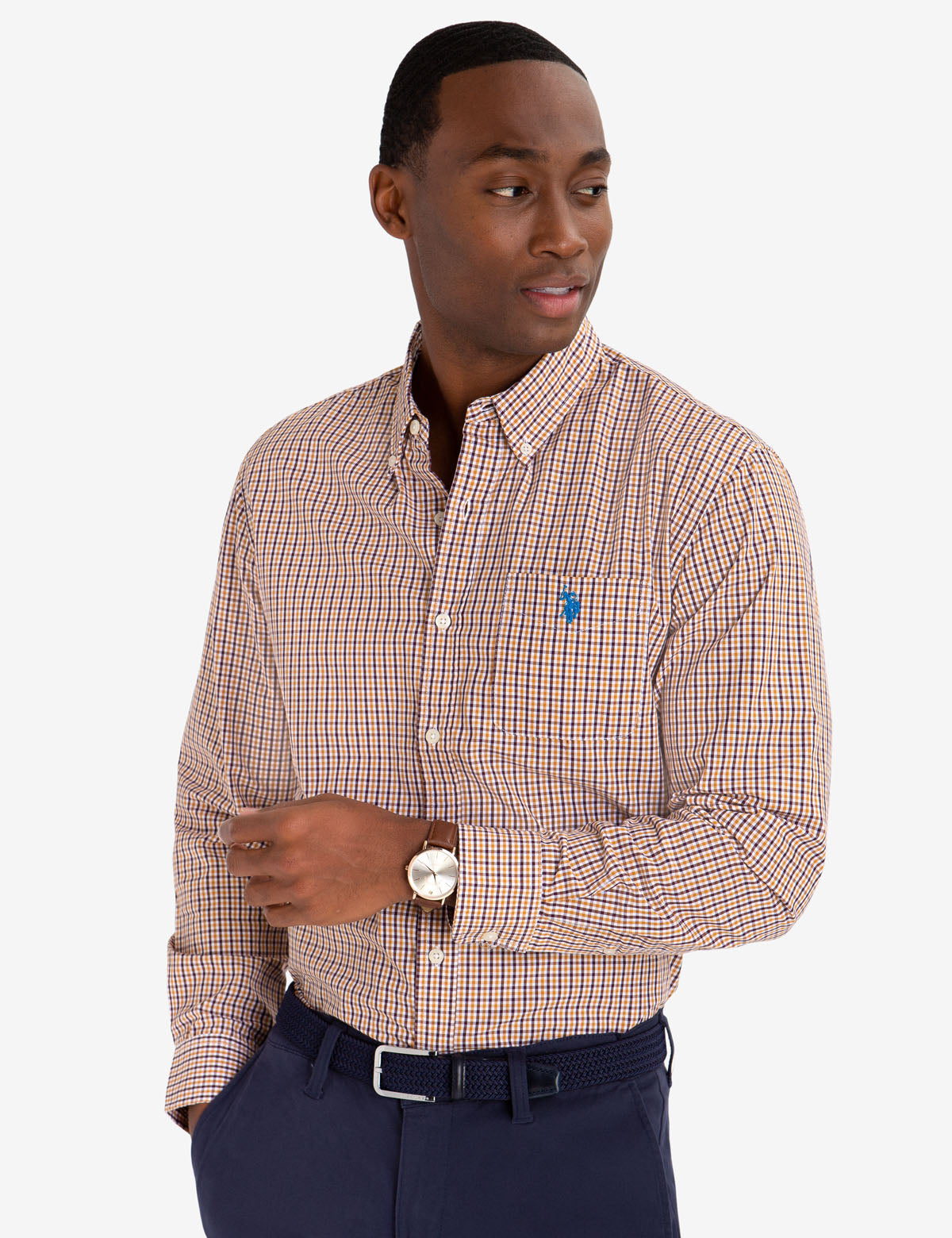 Men's Plaid Poplin Shirt - Cotton Polyester Blend