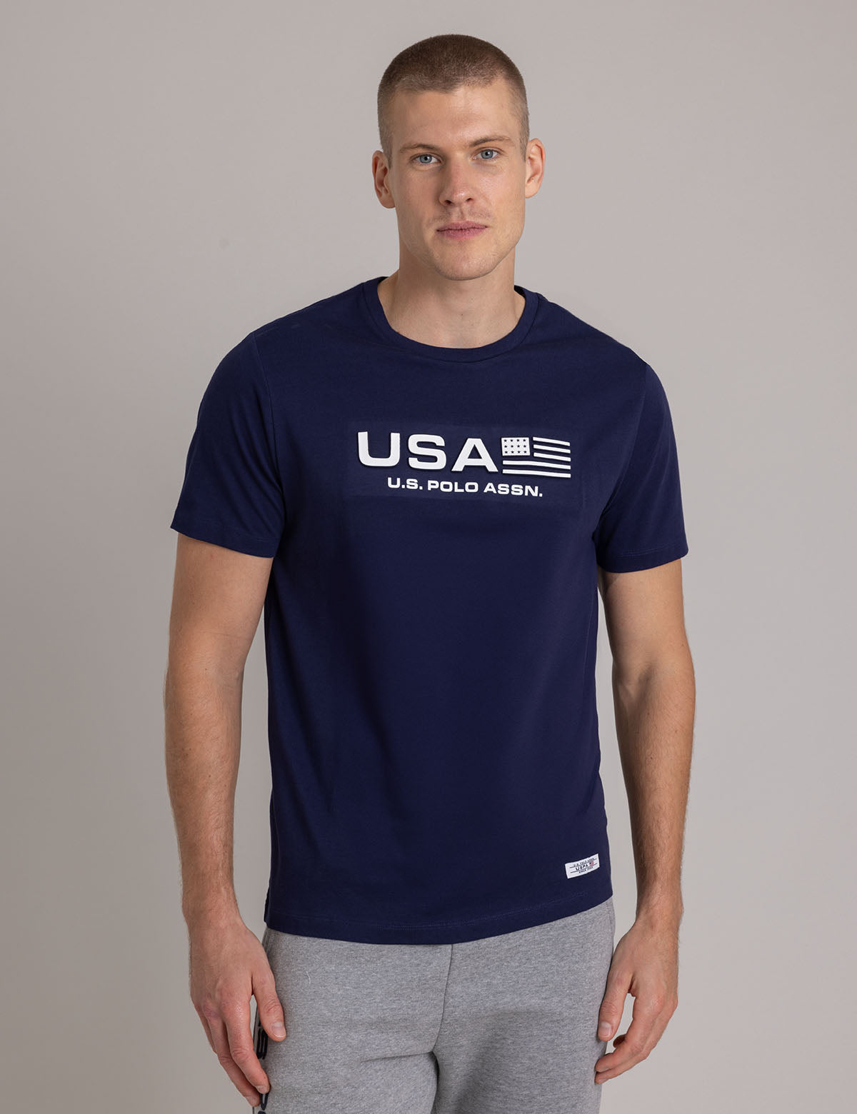 USA Flag Embossed Print Jersey T-Shirt