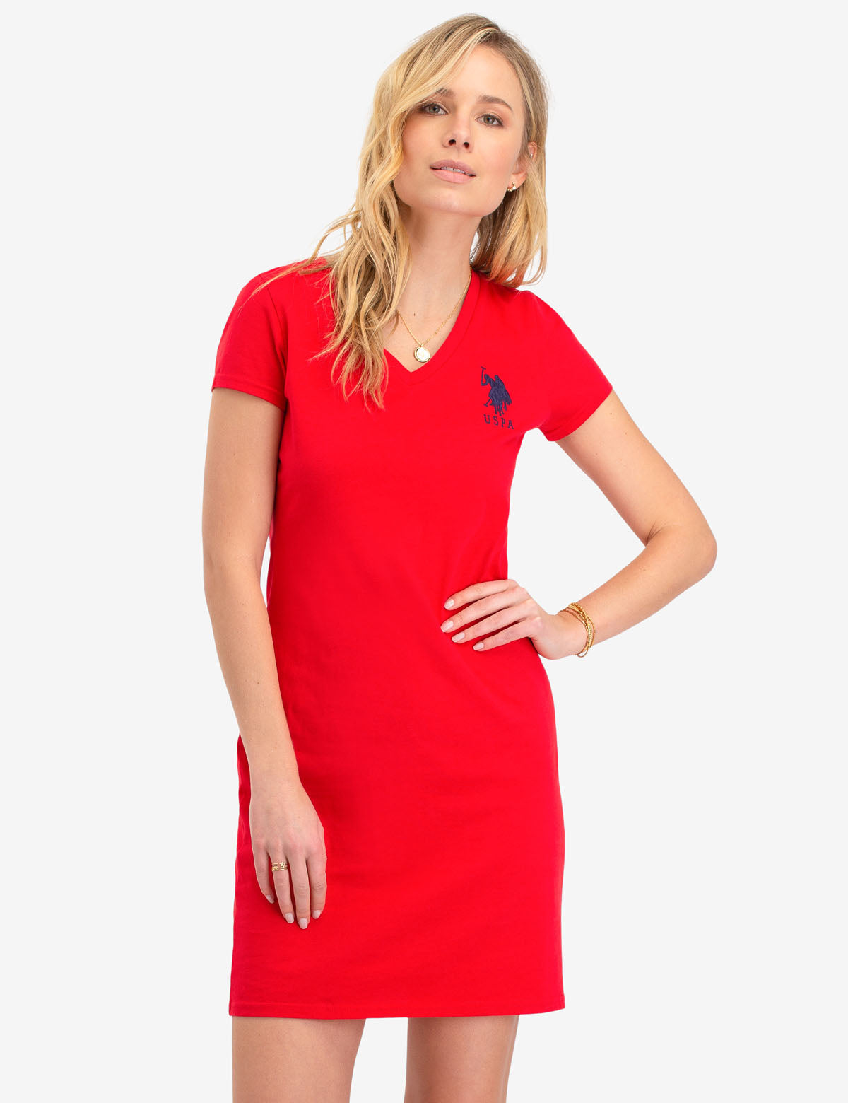 Women's Cotton Sneaker Dress with V-Neck & Embroidered Logo
