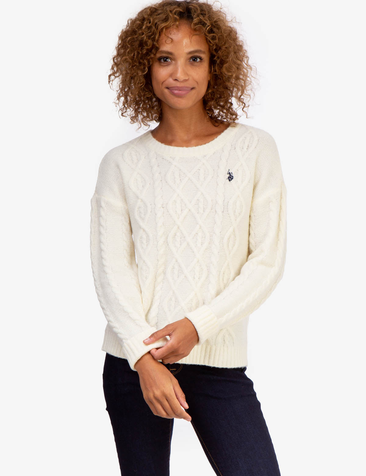Men's Soft Cable Knit Sweater - Ribbed Crew Neck & Cuffs
