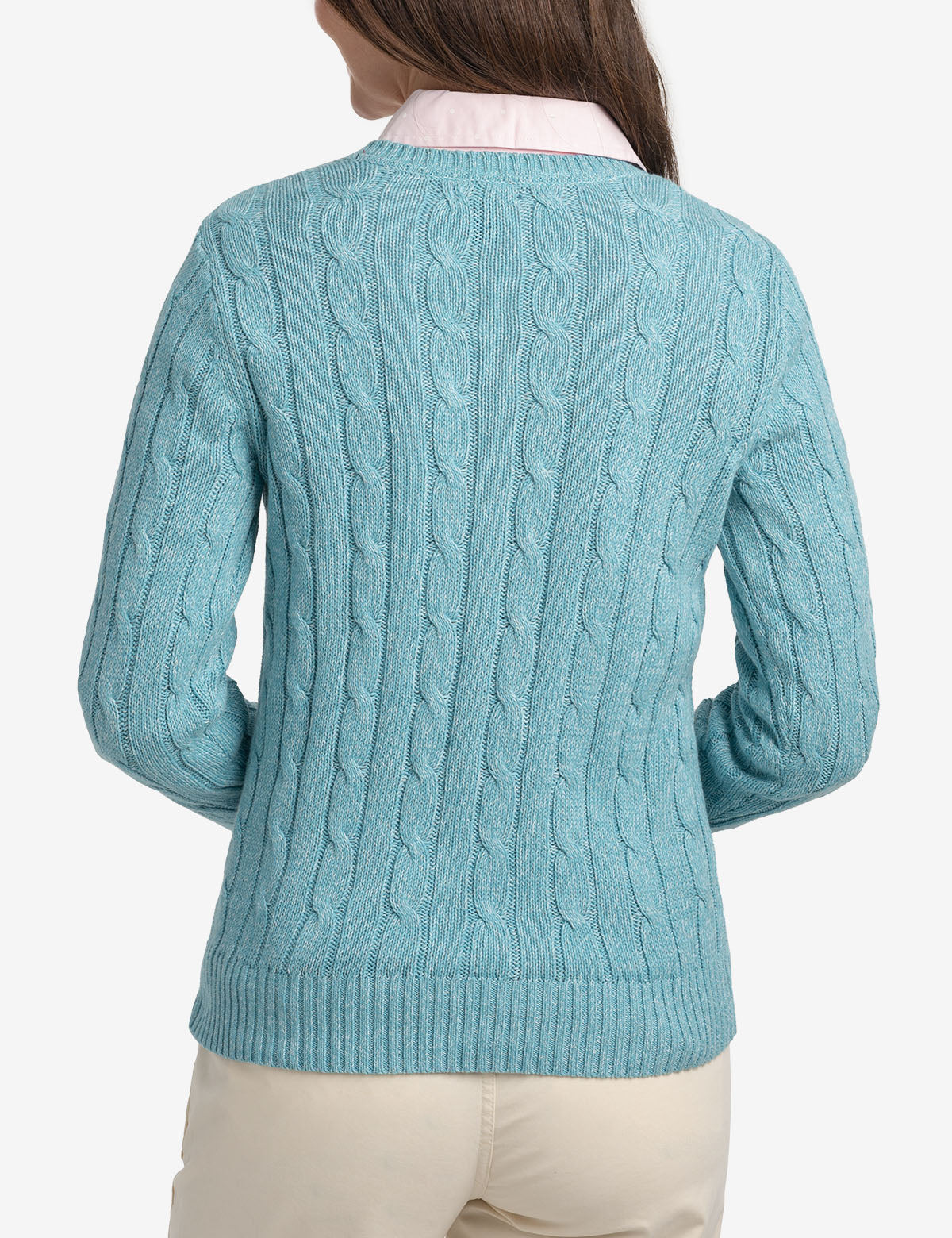 Women's Soft Cable Knit V-Neck Sweater - Ribbed Hem & Cuffs