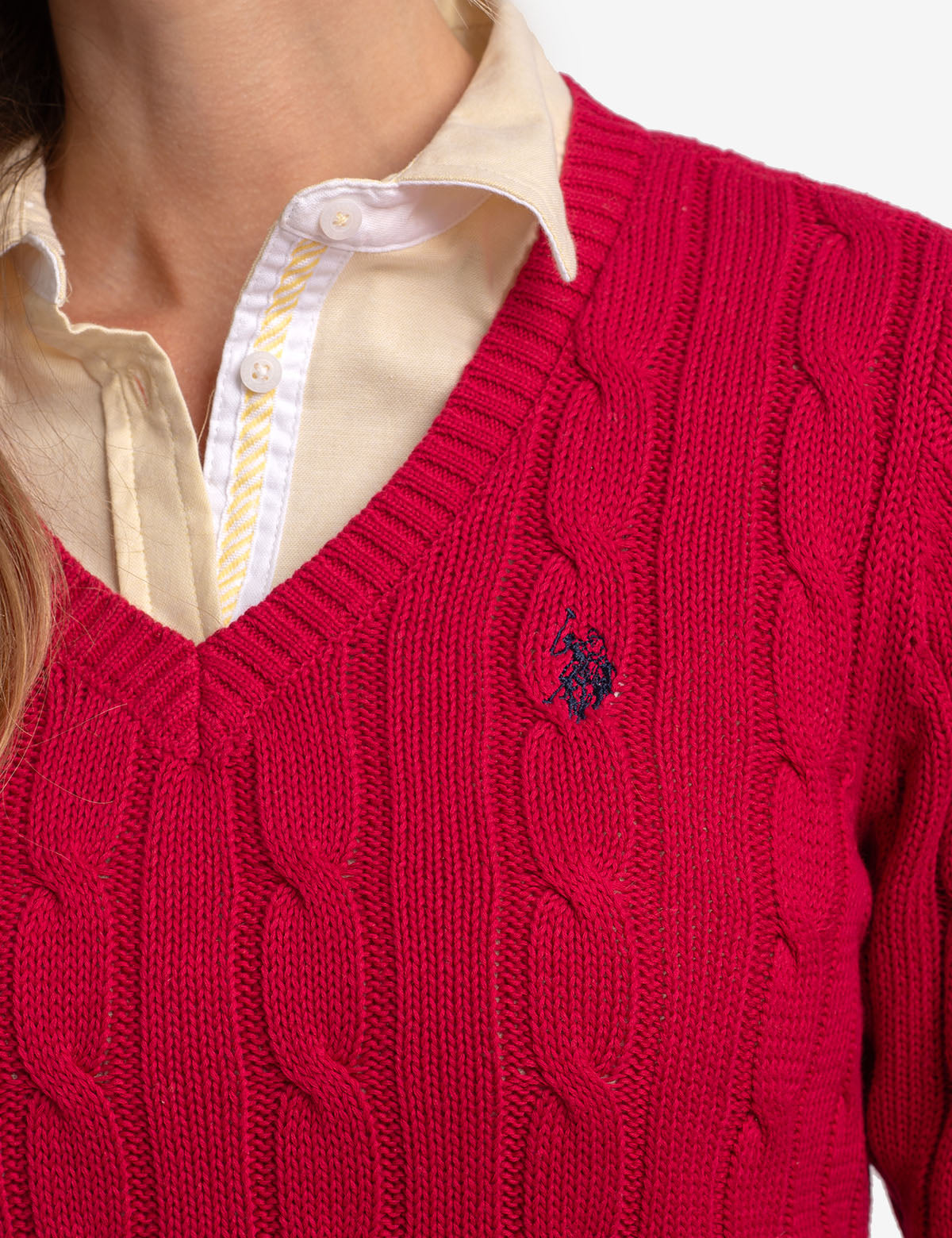 Women's Soft Cable Knit V-Neck Sweater - Ribbed Hem & Cuffs