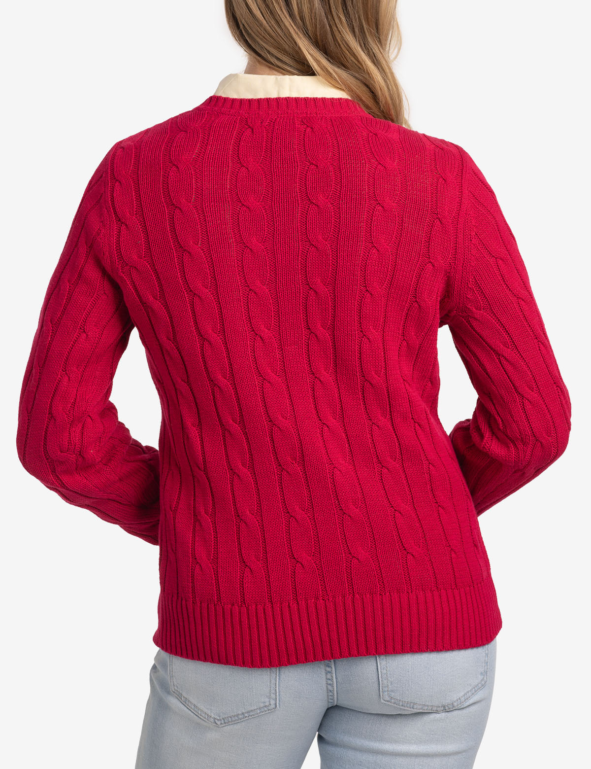 Women's Soft Cable Knit V-Neck Sweater - Ribbed Hem & Cuffs