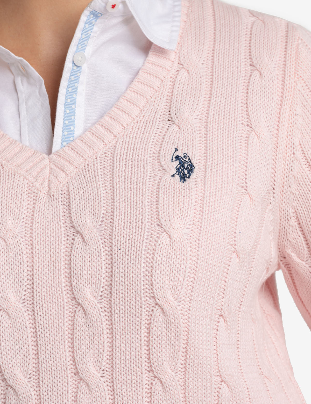 Women's Soft Cable Knit V-Neck Sweater - Ribbed Hem & Cuffs