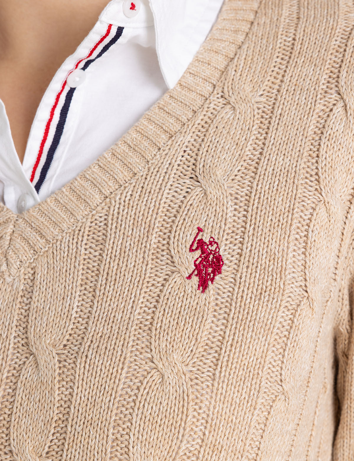 Women's Soft Cable Knit V-Neck Sweater - Ribbed Hem & Cuffs
