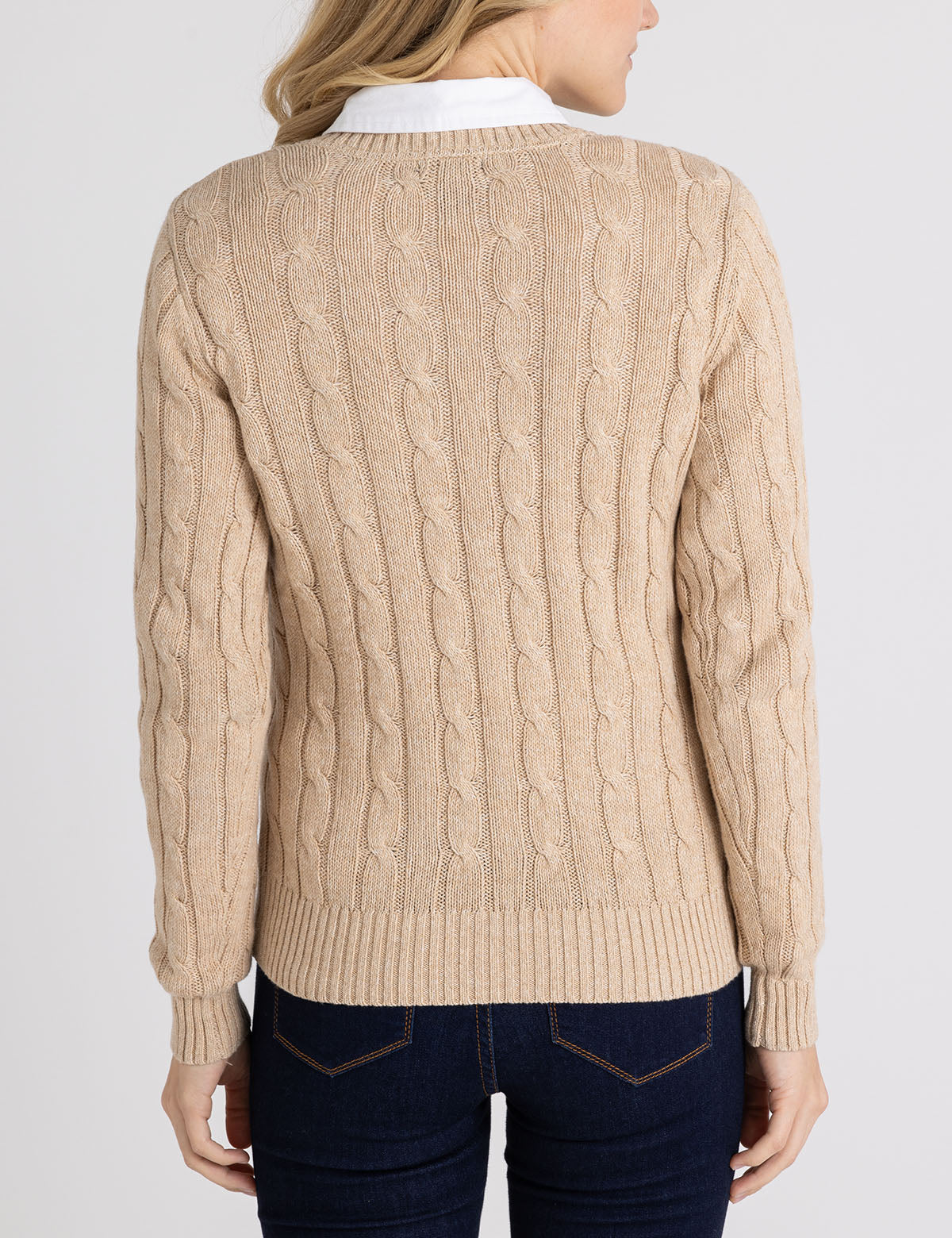 Women's Soft Cable Knit V-Neck Sweater - Ribbed Hem & Cuffs