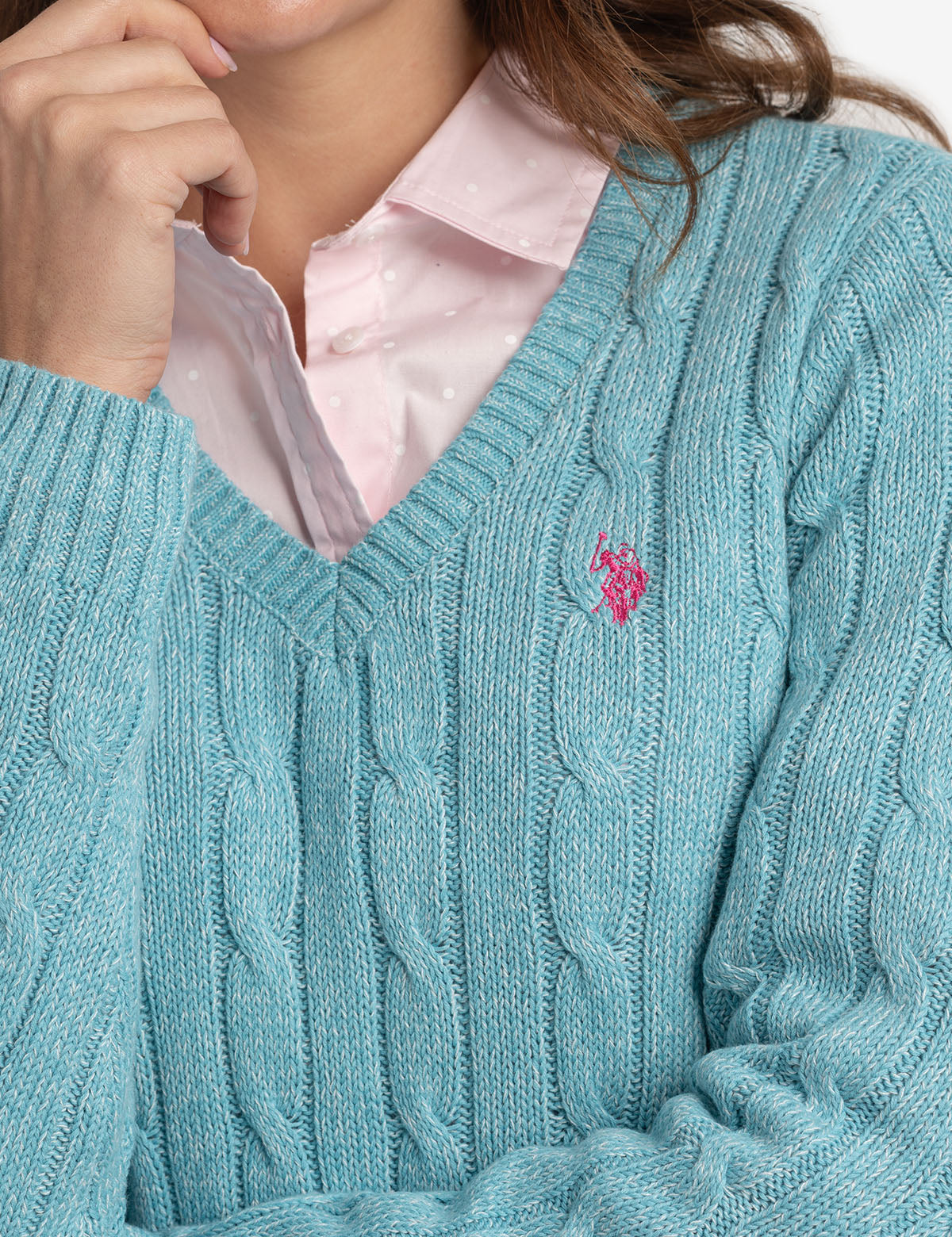 Women's Soft Cable Knit V-Neck Sweater - Ribbed Hem & Cuffs
