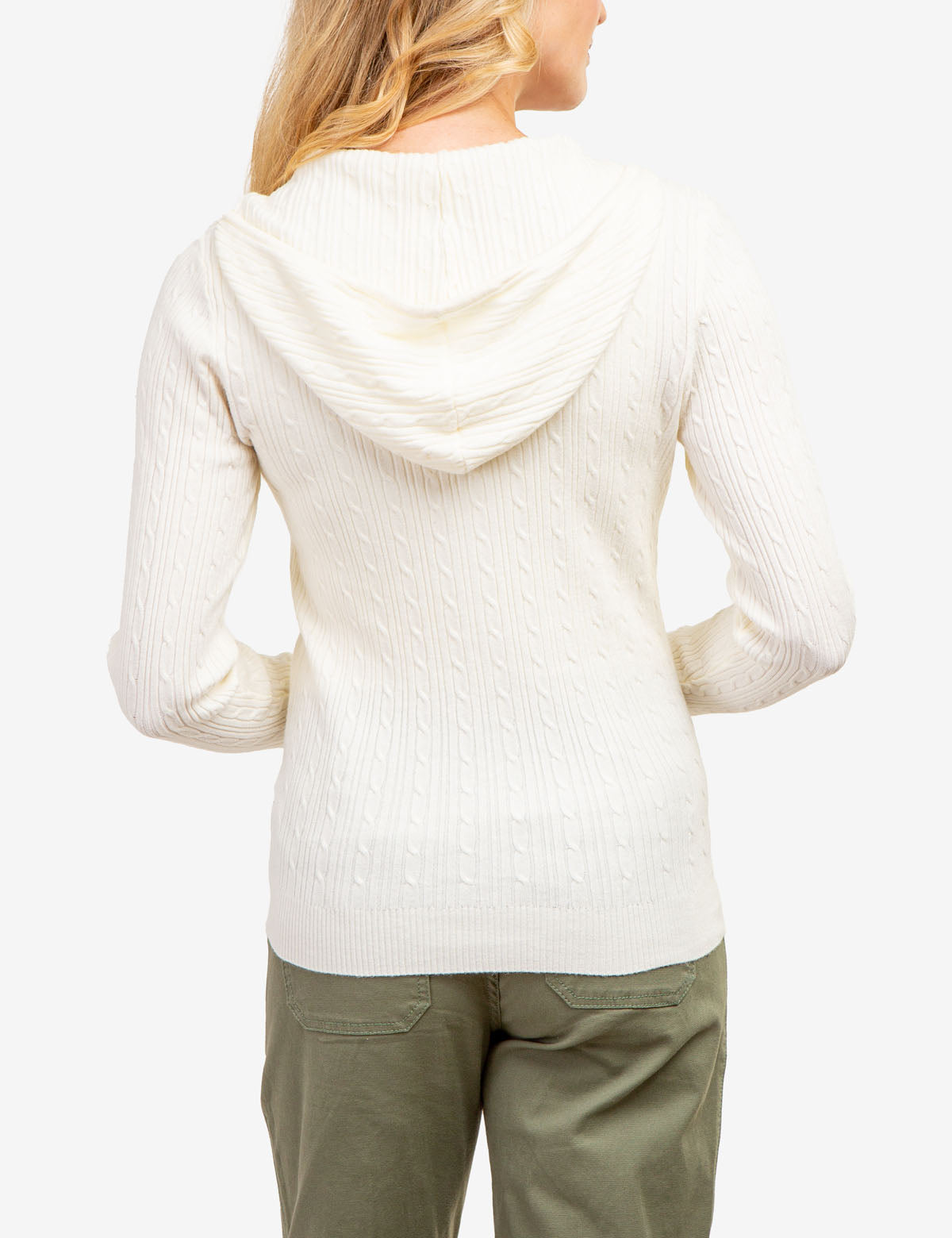 Women's Soft Cable Knit Hoodie with Zipper & Kangaroo Pockets