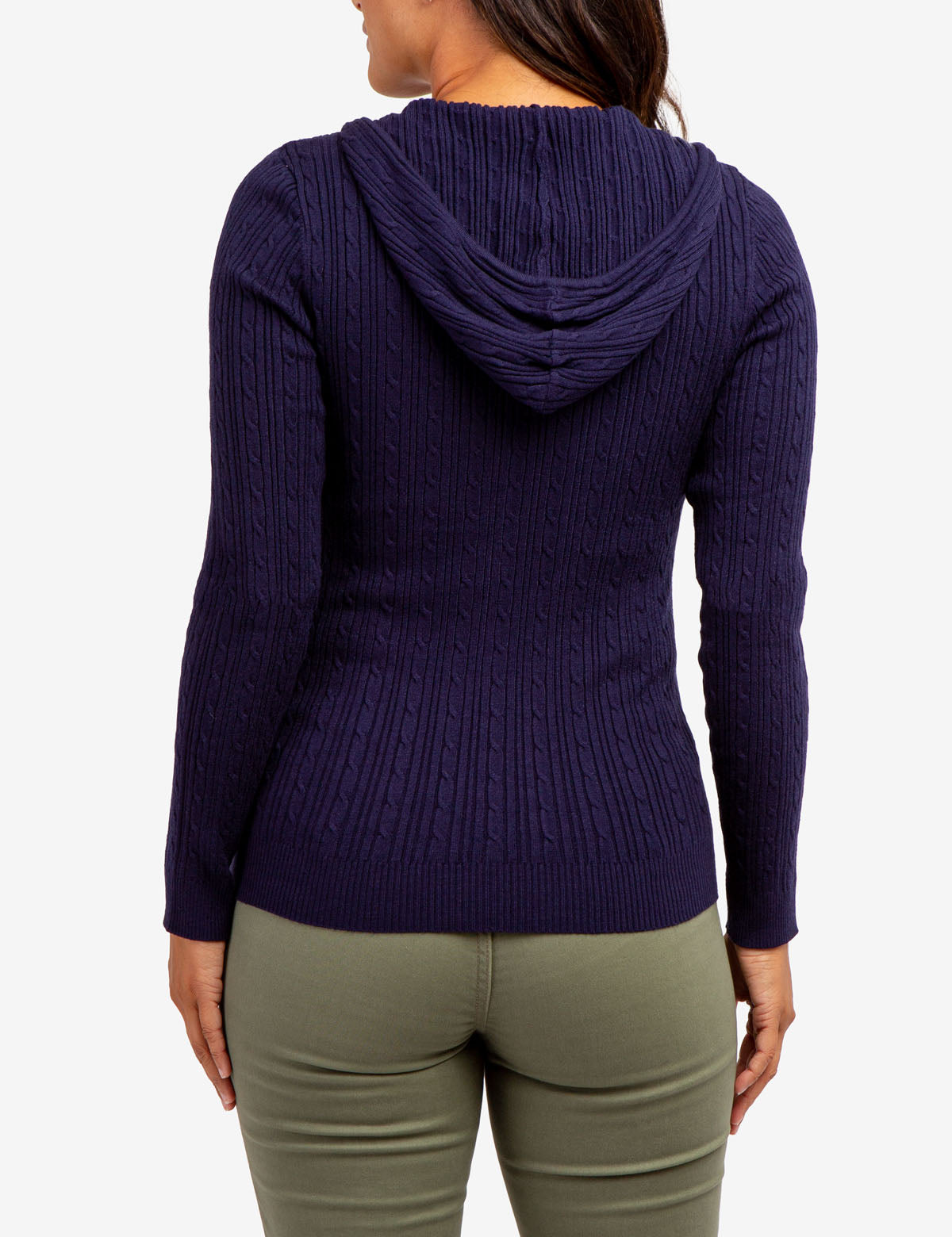 Women's Soft Cable Knit Hoodie with Zipper & Kangaroo Pockets