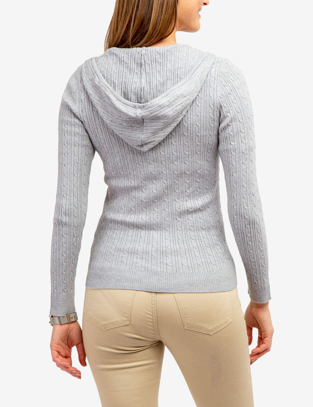 Women's Soft Cable Knit Hoodie with Zipper & Kangaroo Pockets