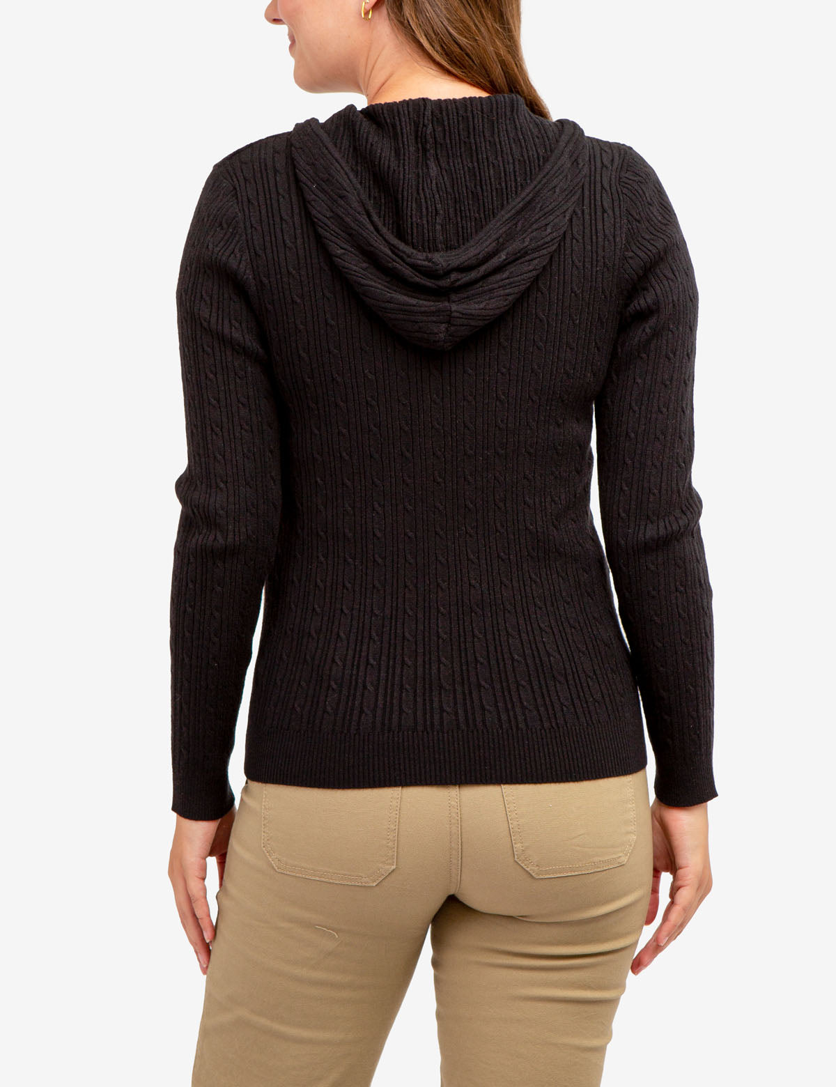 Women's Soft Cable Knit Hoodie with Zipper & Kangaroo Pockets