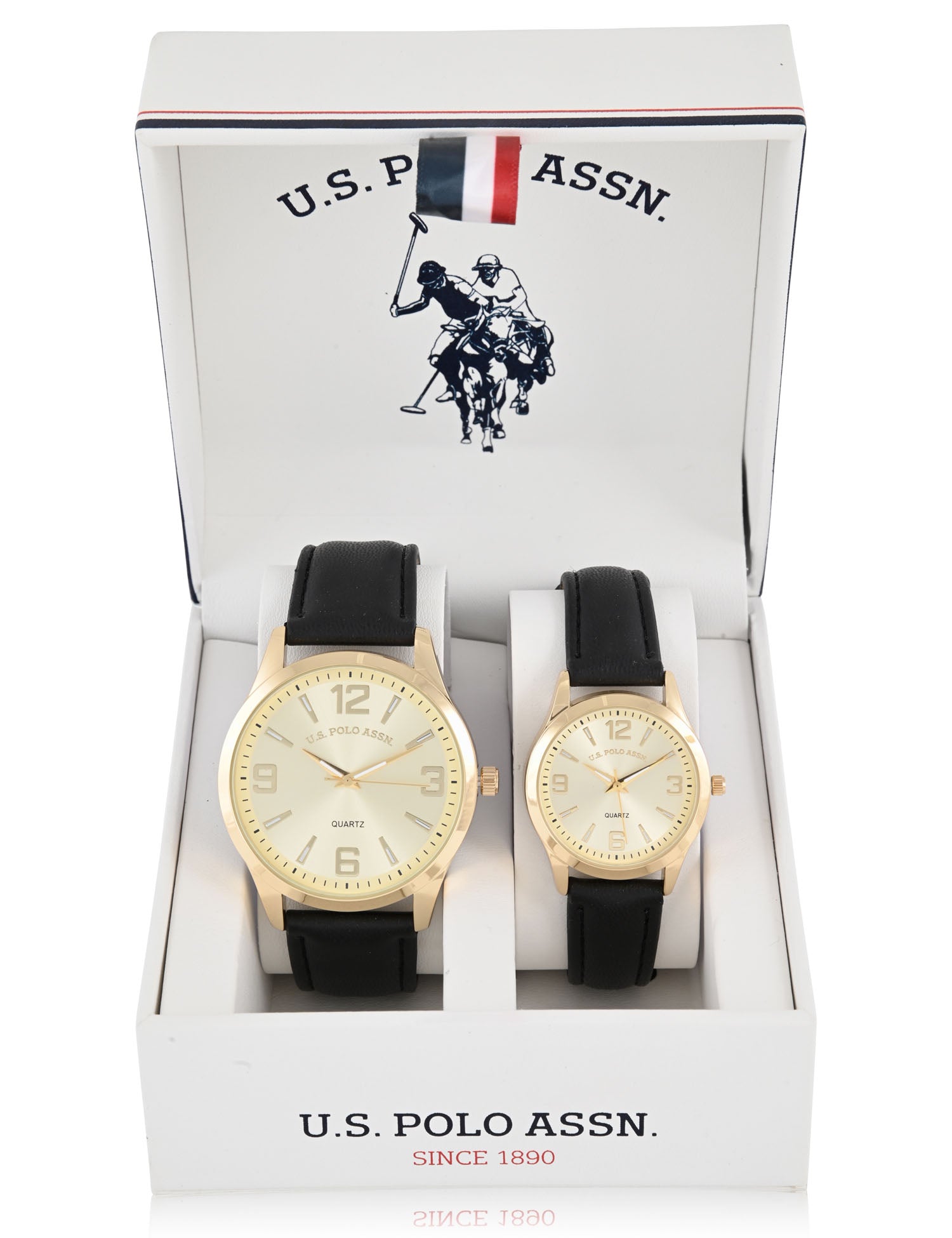 Black Leather His and Her Watch Set - Matching Couple Watches