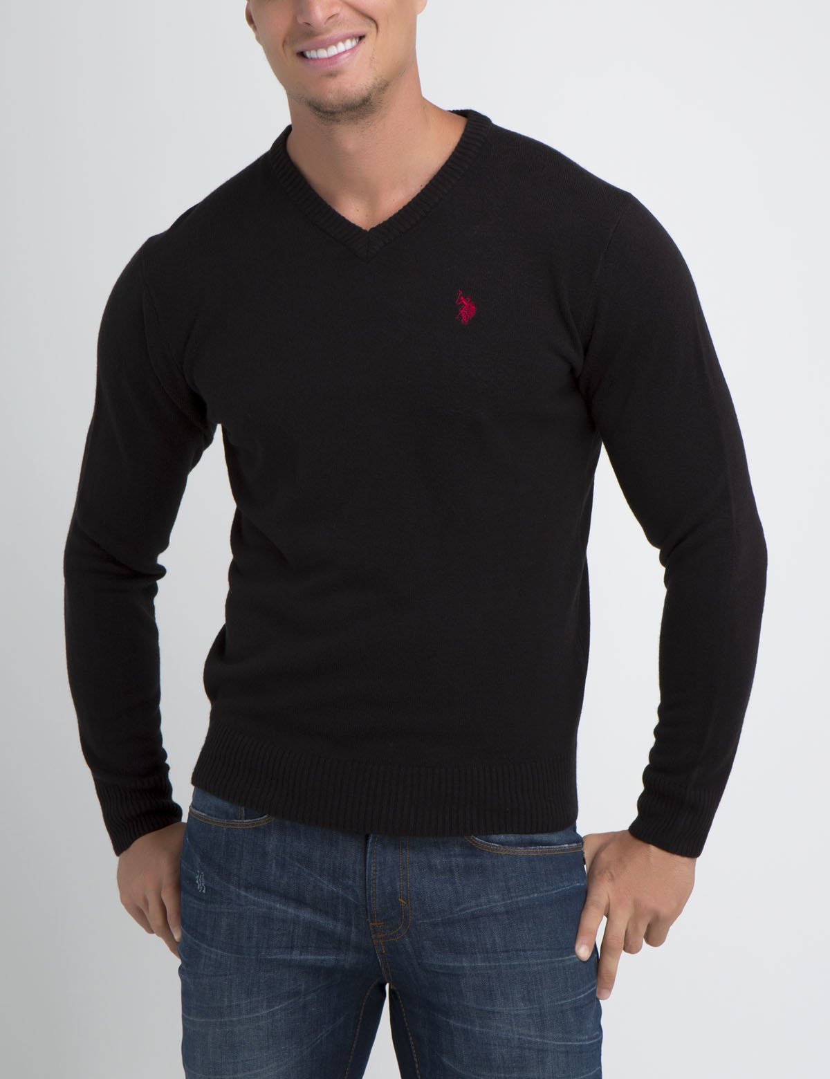 Soft V-Neck Sweater for Women - Ribbed Cuffs & Acrylic Knit