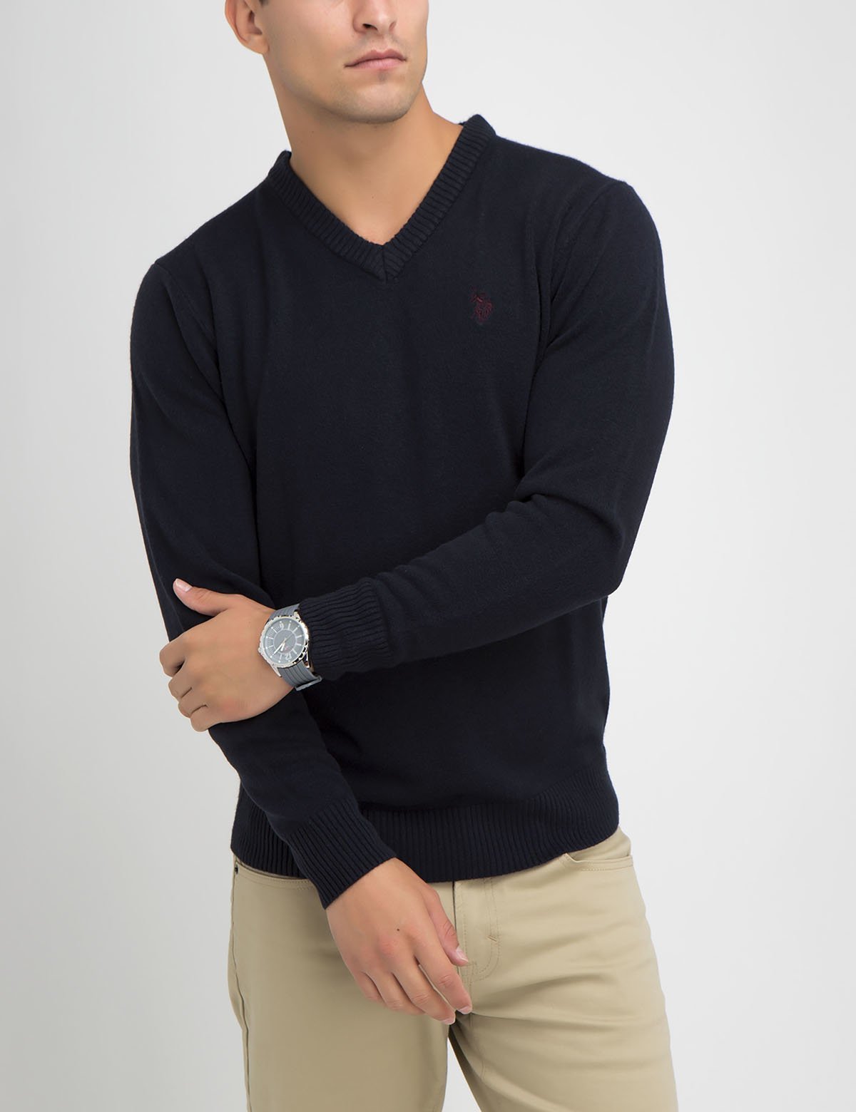 Soft V-Neck Sweater for Women - Ribbed Cuffs & Acrylic Knit