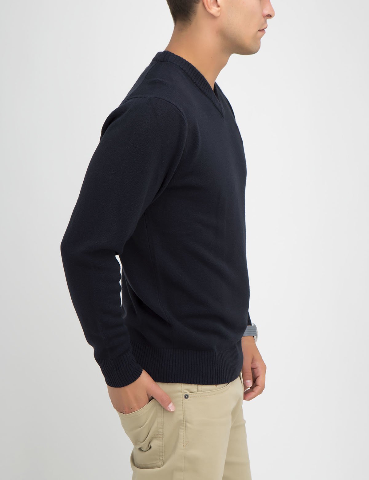 Soft V-Neck Sweater for Women - Ribbed Cuffs & Acrylic Knit
