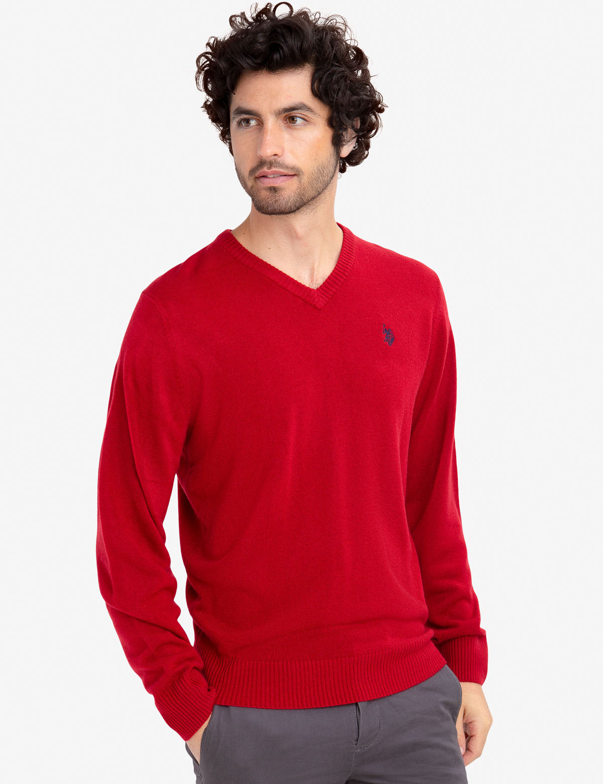 Soft V-Neck Sweater for Women - Ribbed Cuffs & Acrylic Knit