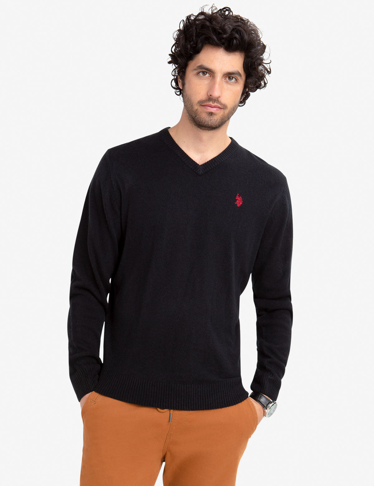 Soft V-Neck Sweater for Women - Ribbed Cuffs & Acrylic Knit
