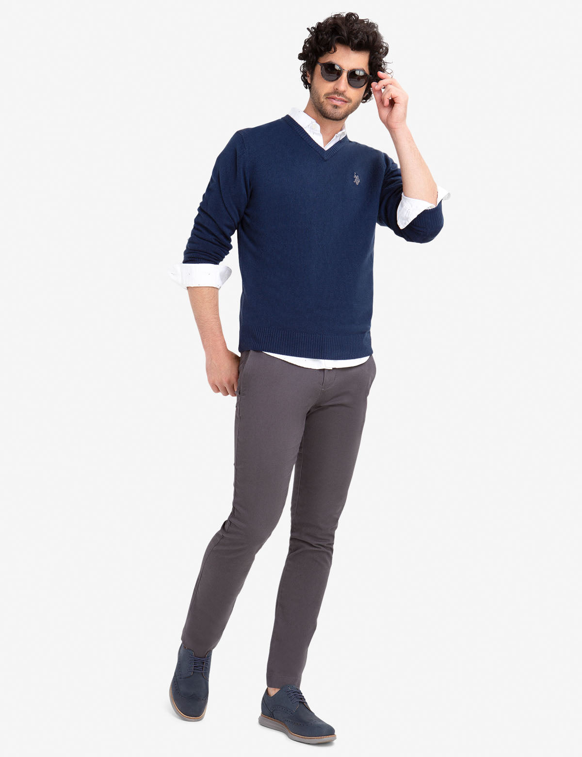 Soft V-Neck Sweater for Women - Ribbed Cuffs & Acrylic Knit