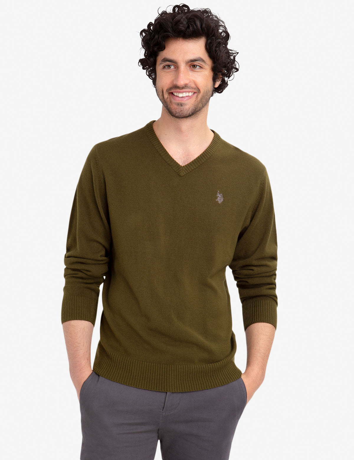Soft V-Neck Sweater for Women - Ribbed Cuffs & Acrylic Knit