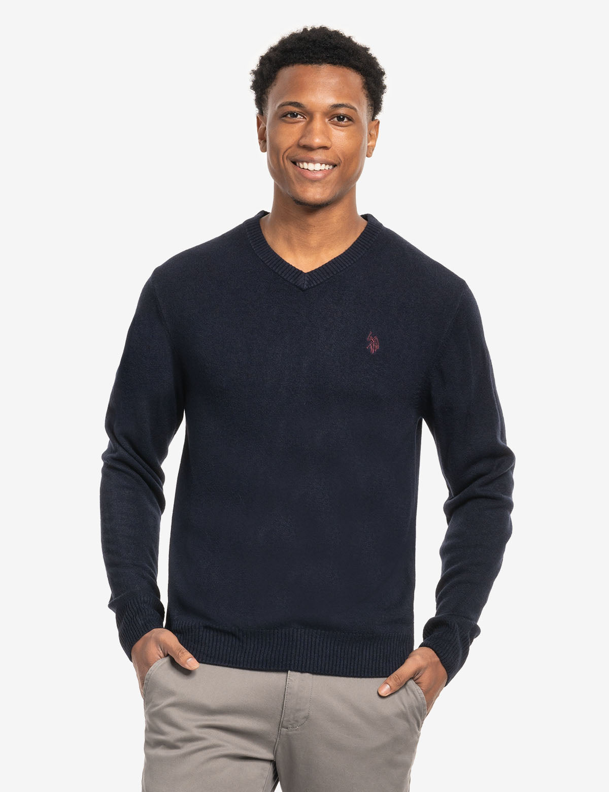 Soft V-Neck Sweater for Women - Ribbed Cuffs & Acrylic Knit