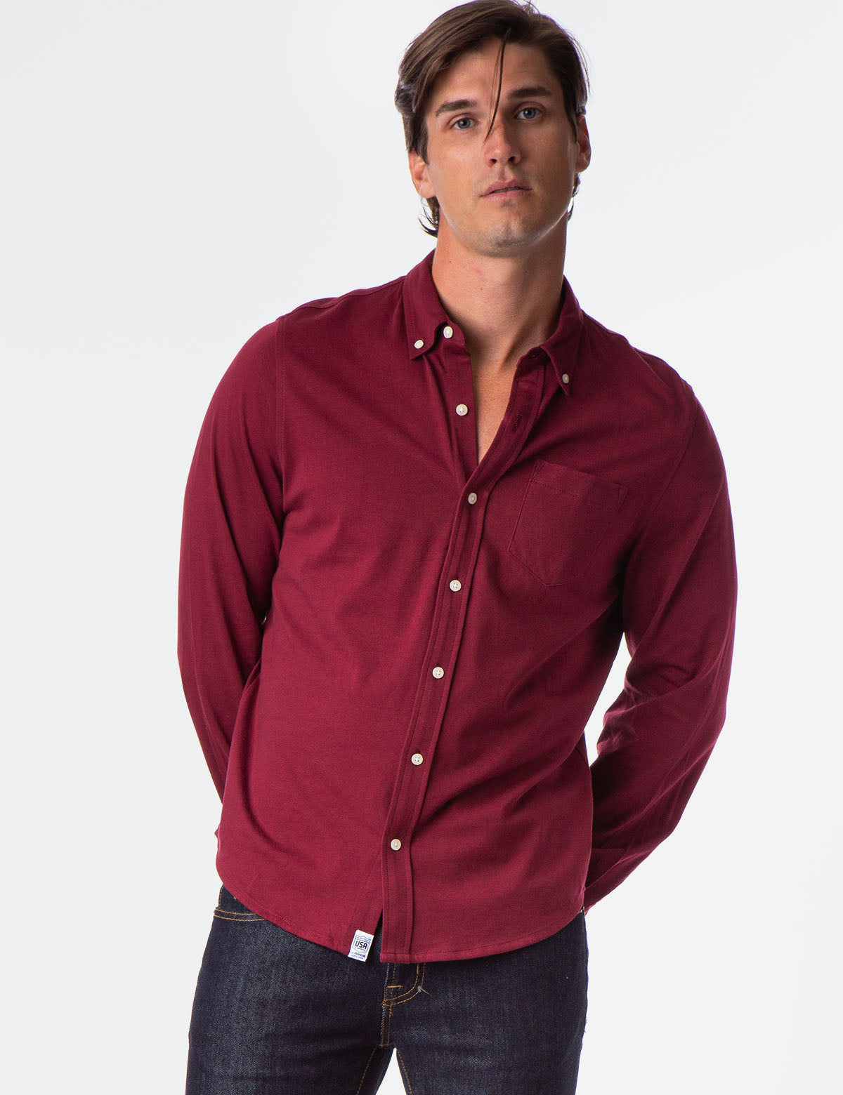 Men's Solid Button-Down Jersey Shirt by USPA