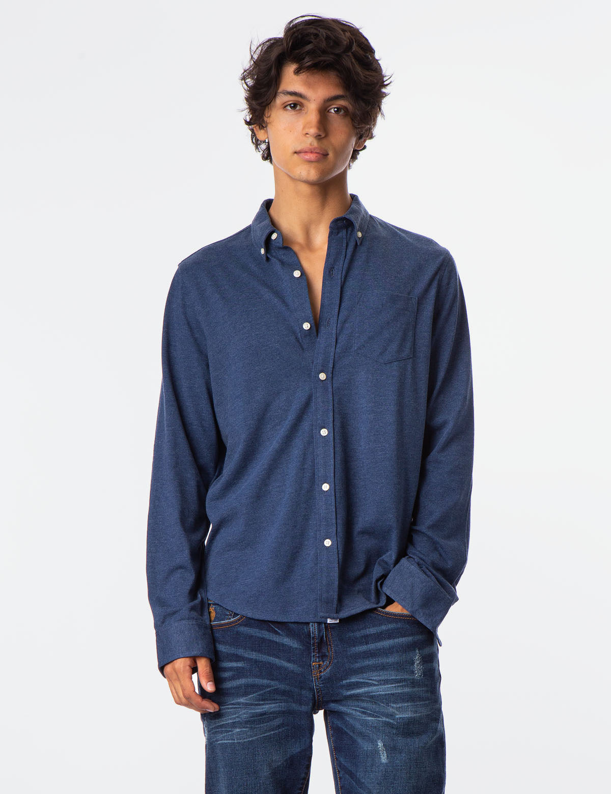Men's Solid Button-Down Jersey Shirt by USPA