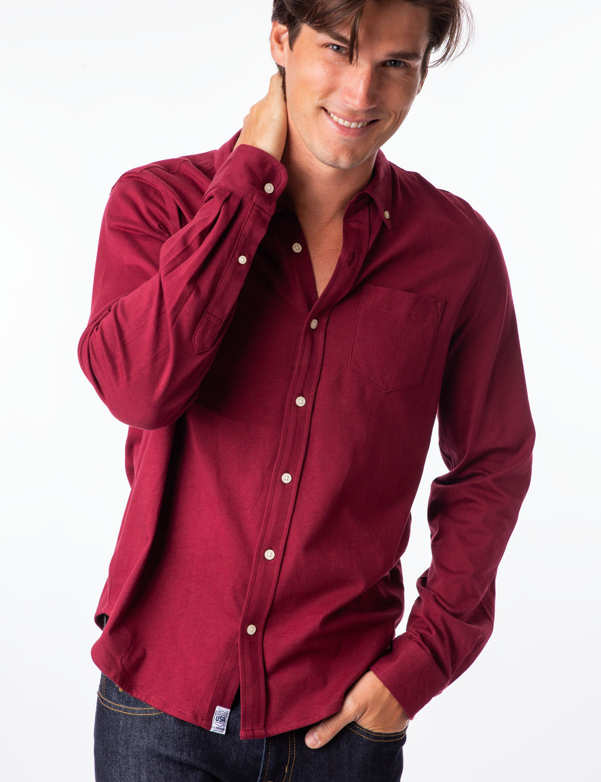 Men's Solid Button-Down Jersey Shirt by USPA