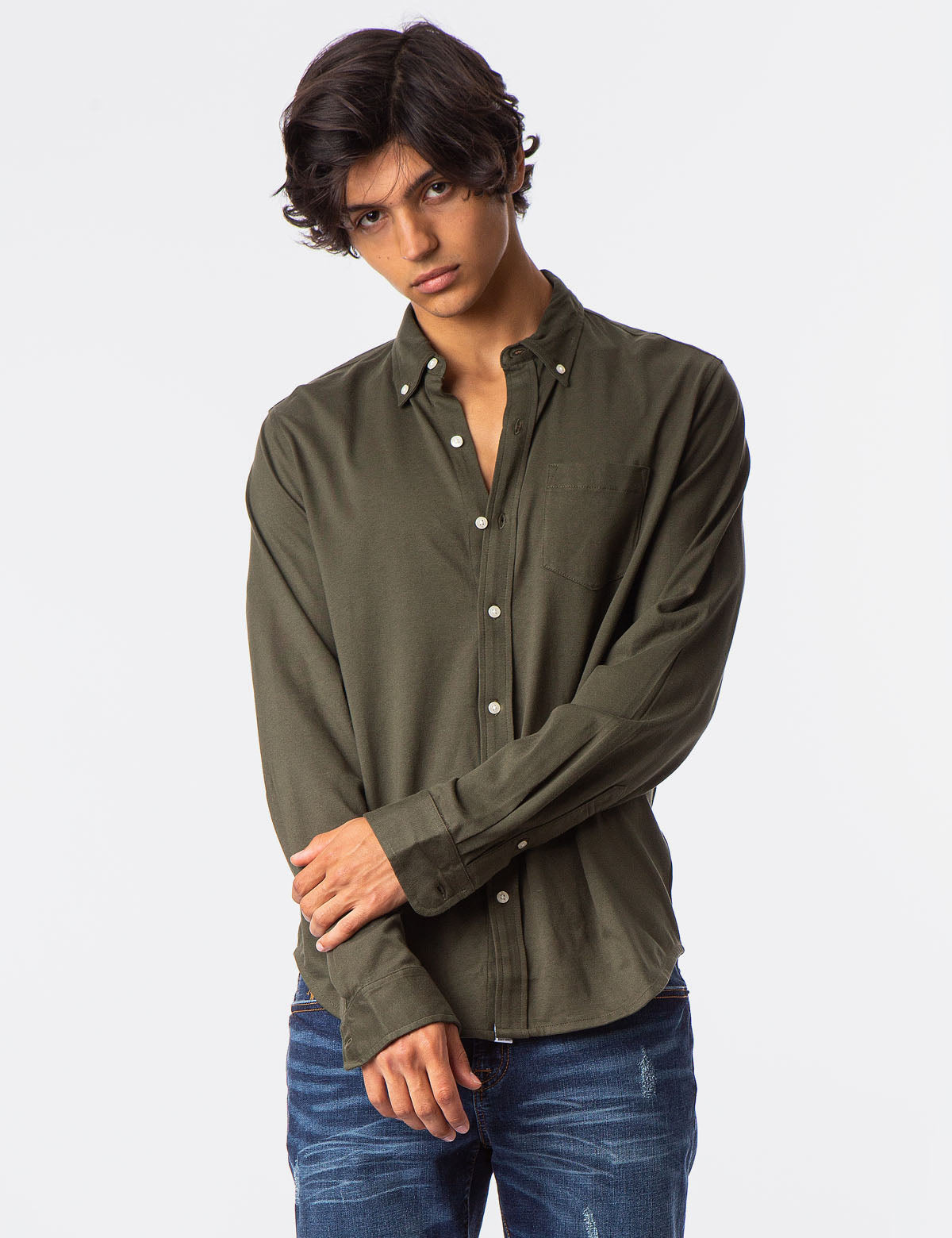 Men's Solid Button-Down Jersey Shirt by USPA