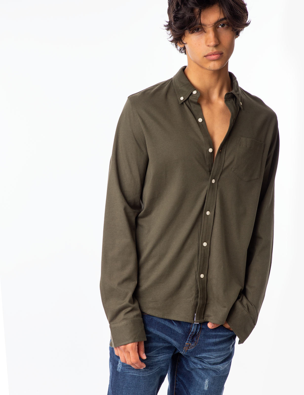 Men's Solid Button-Down Jersey Shirt by USPA