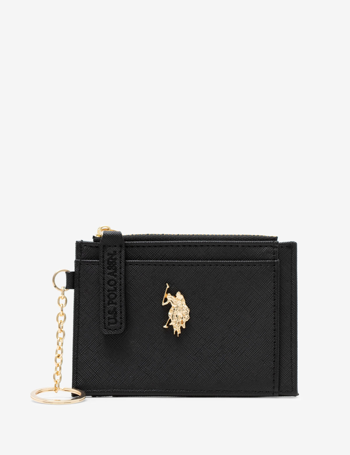 Zippered PU Leather Card Holder with ID Window & Key Ring