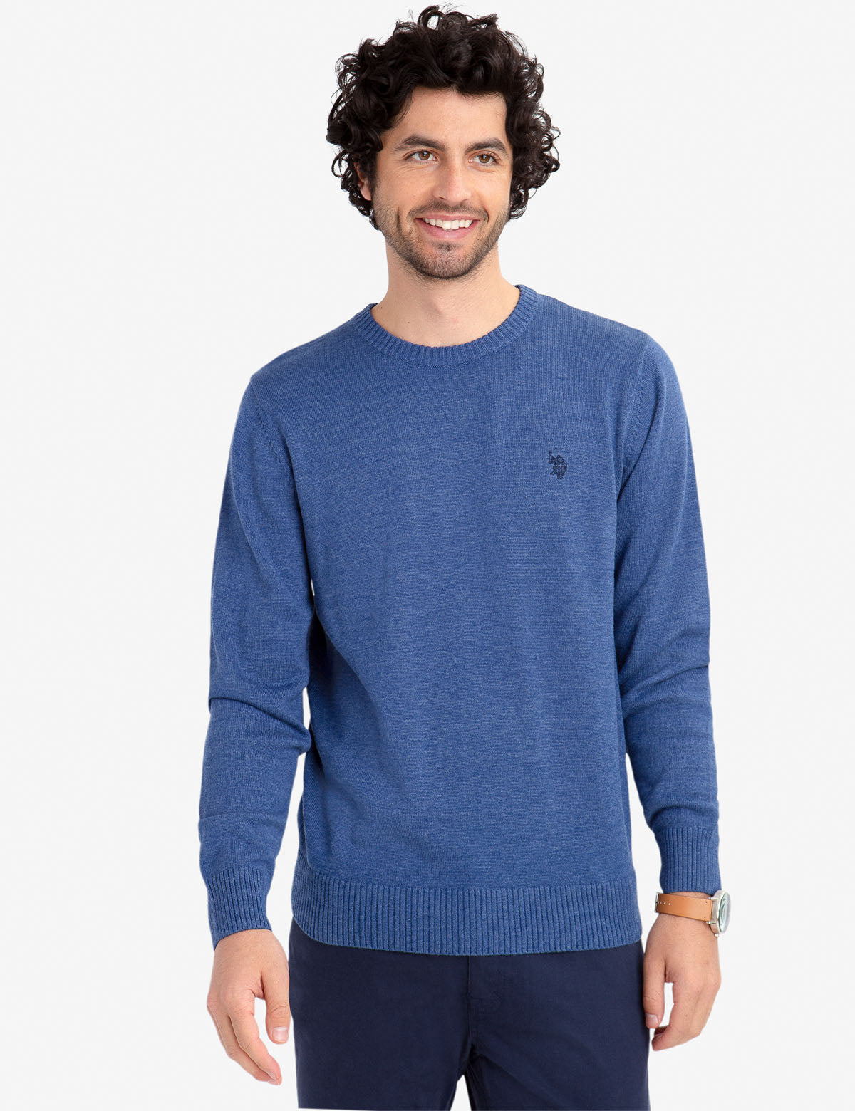 Men's Solid Crew Neck Sweater with Embroidered Logo
