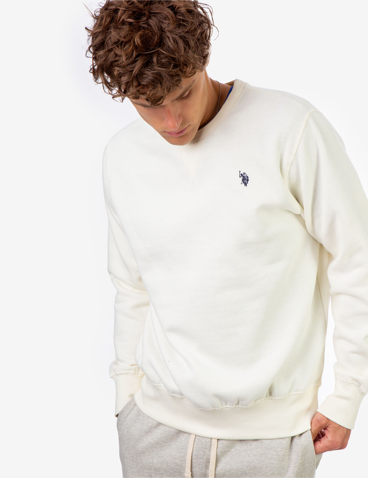Men's Solid Crew Neck Sweatshirt - Ribbed Cuffs & Waist