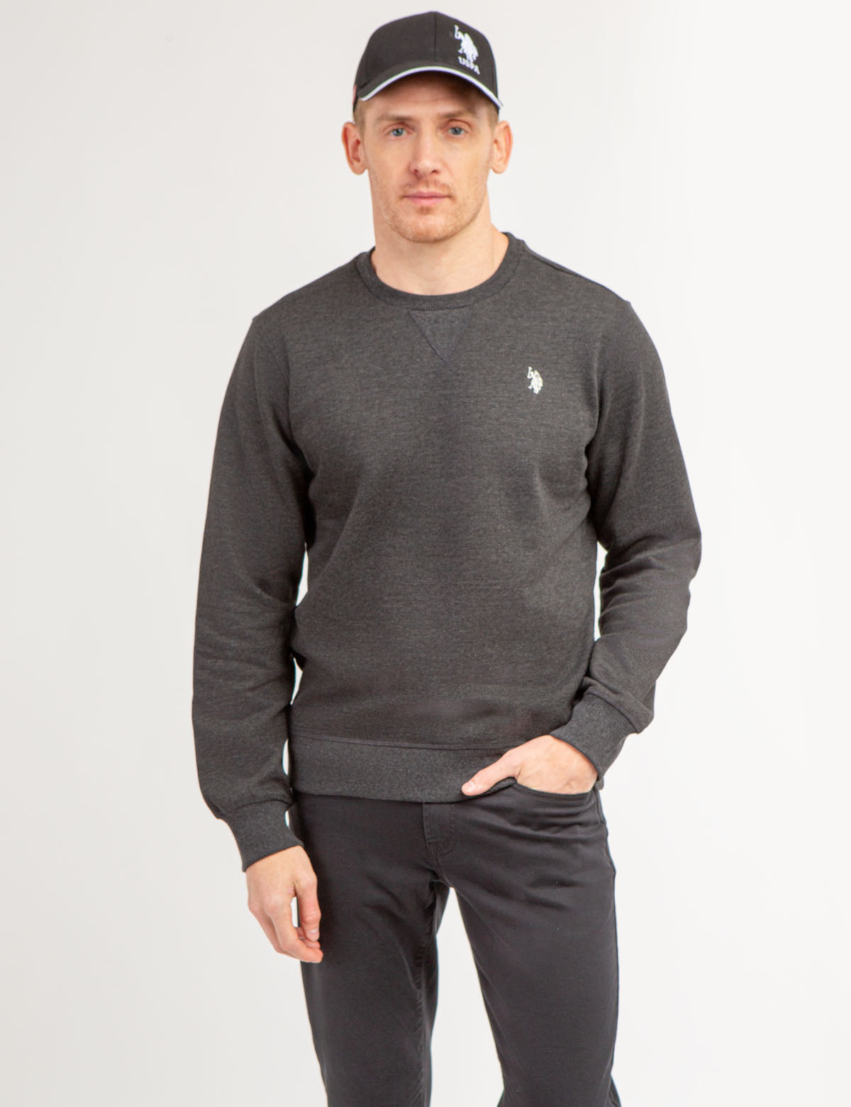 Men's Solid Crew Neck Sweatshirt - Ribbed Cuffs & Waist