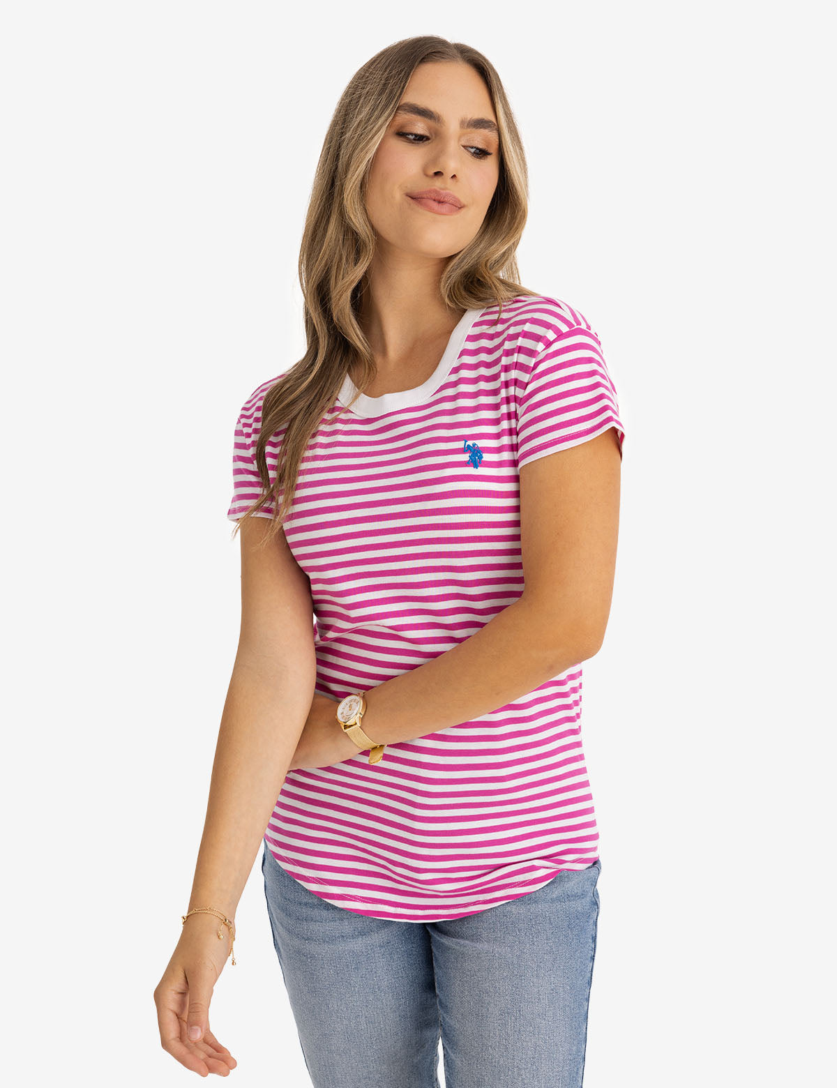 Contrast Ringer Stripe Crew Neck T-Shirt