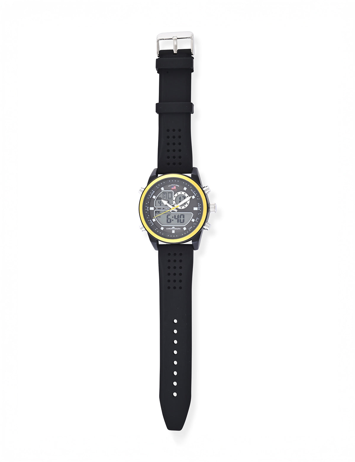 Men's Black Anadigi Watch with Yellow Accent