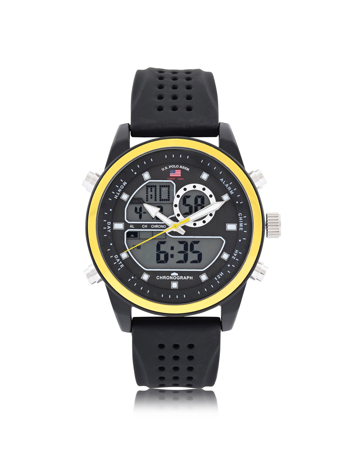 Men's Black Anadigi Watch with Yellow Accent