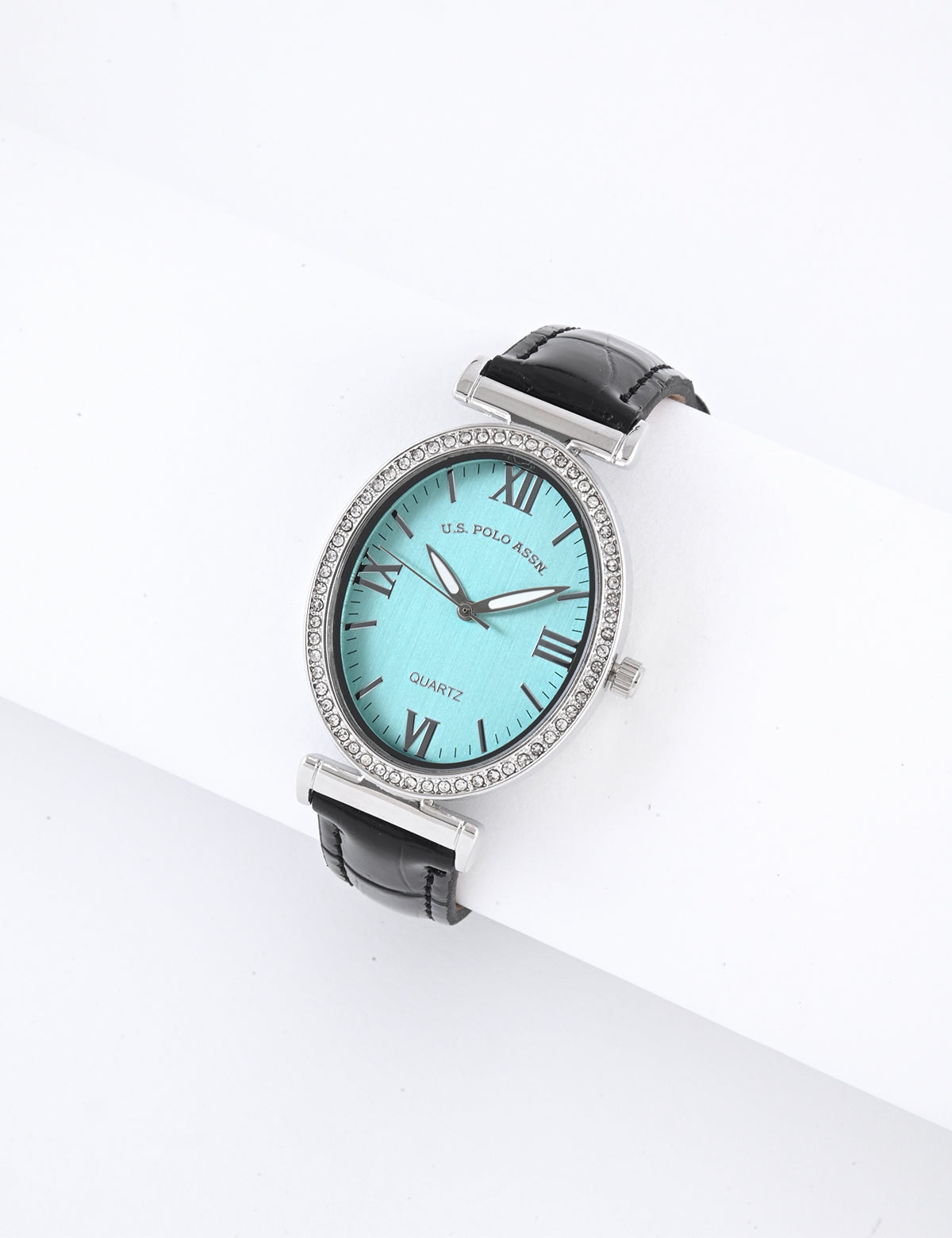 Women's Black Leather Strap Watch with Embossed Detail