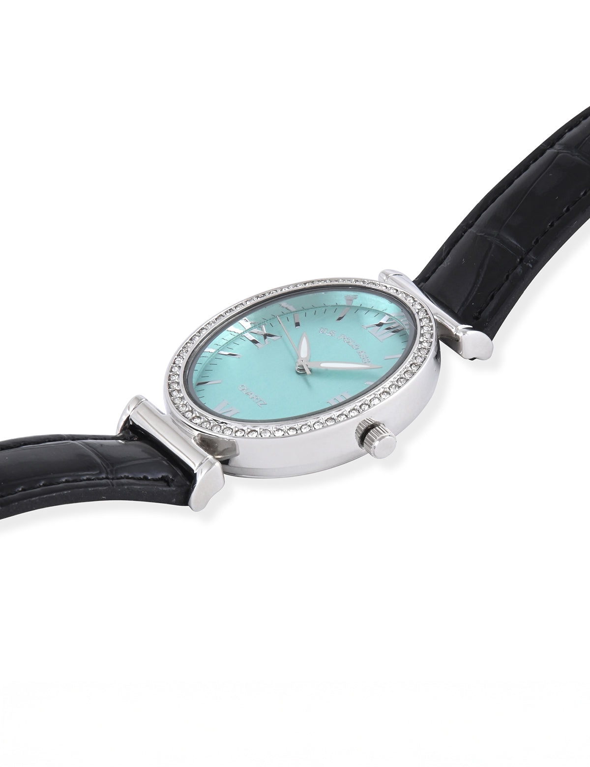 Women's Black Leather Strap Watch with Embossed Detail
