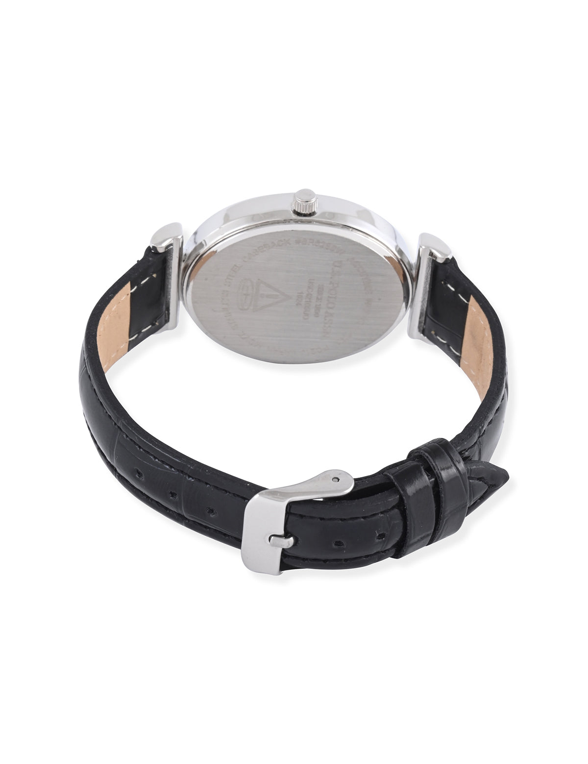Women's Black Leather Strap Watch with Embossed Detail