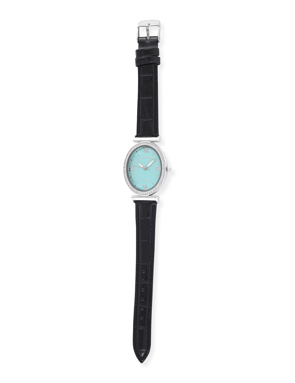 Women's Black Leather Strap Watch with Embossed Detail