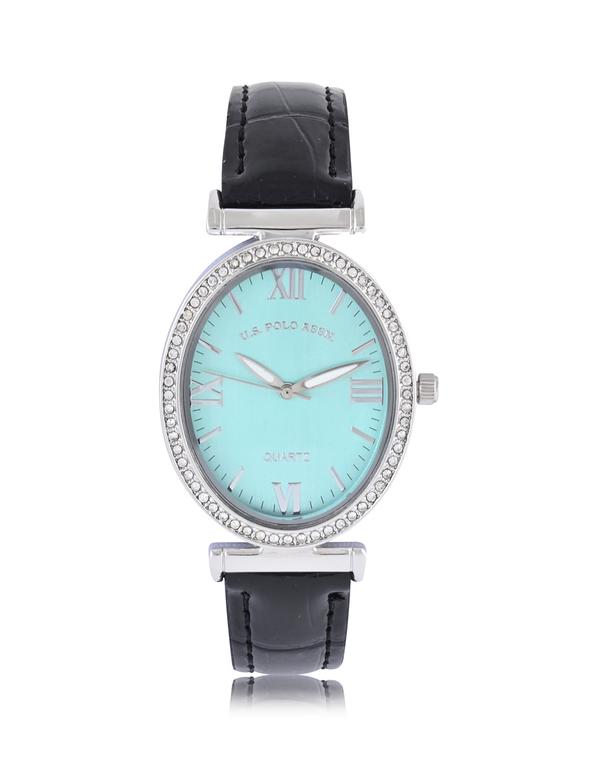 Women's Black Leather Strap Watch with Embossed Detail