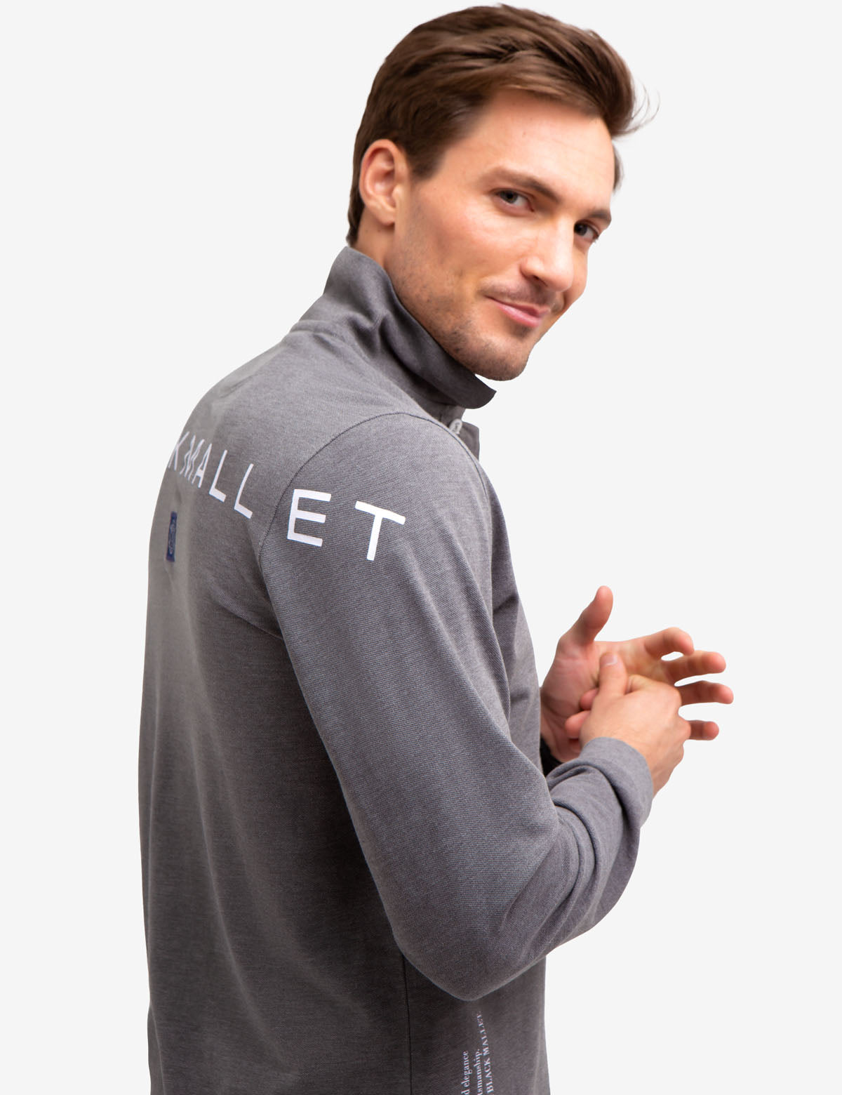 Men's Solid Pique Long Sleeve Polo Shirt with Mallet Watermark