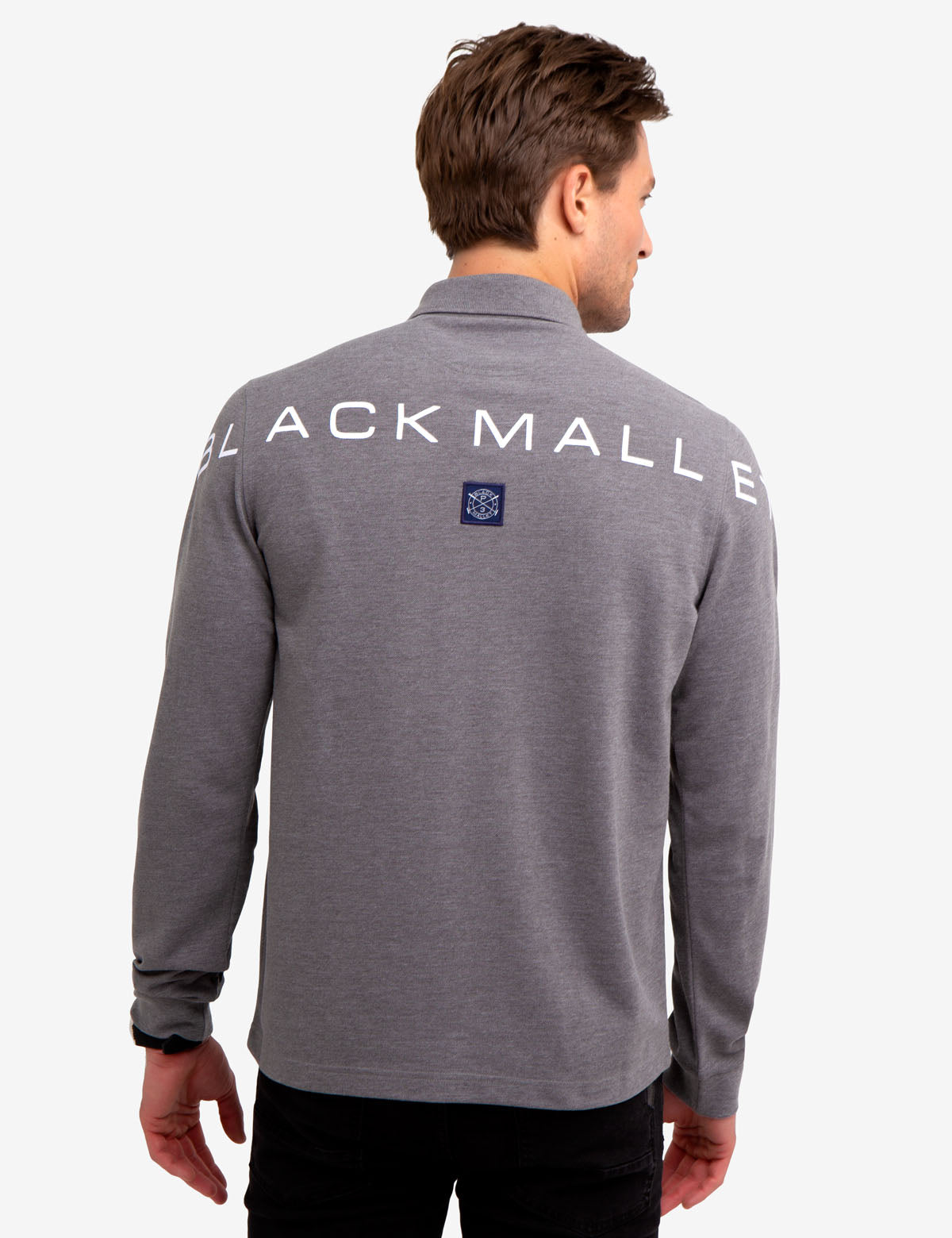Men's Solid Pique Long Sleeve Polo Shirt with Mallet Watermark